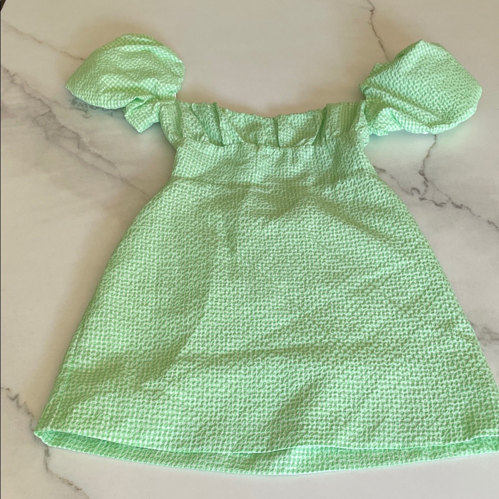Zara Light Green Puff Sleeve Kids Dress